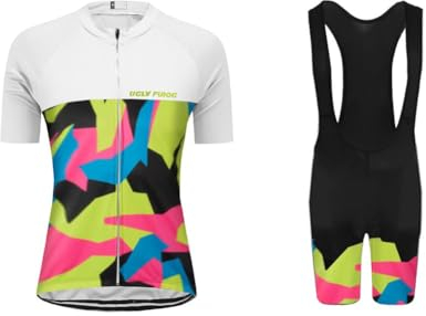 UGLY FROG Retro Fahrradoutfit für Frauen - Kurzarm Trikots & Shirts + Bib hohe Shorts mit Neonrändern