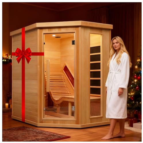 Sala sauna a infrarossi con reclinabile, 1 o 2 persone a casa con cicuta canadese di lusso tradizionale in legno per interni, sala sauna a calore secco, 2300 W/220 V, 8 pannelli riscaldanti