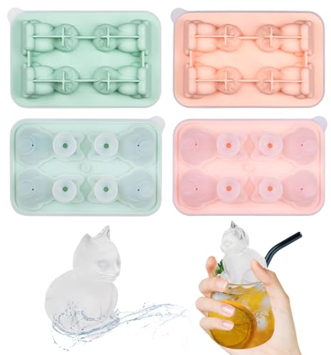 Mulaibdin 2 Pcs Ice Cube Tray with Lid, Cat Ice Cube Tray Novelty, Large Ice Cube Moulds Silicone, Animal Shape Ice Trays for Freezer Easy Release for Drinks,Whiskey, Cocktail,Baby Food, BPA Free