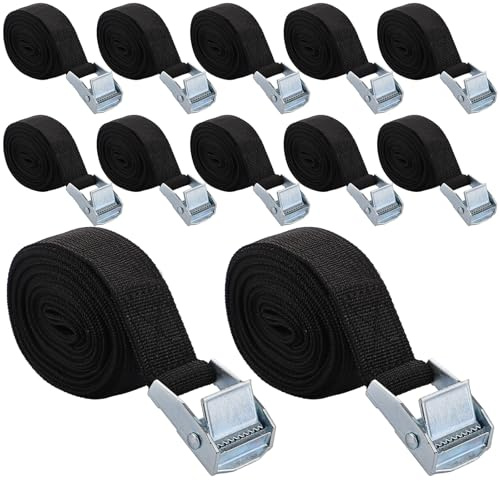 YAYODS 12 Pack Ratchet Tie Down Straps, 3m x 25mm Adjustable Heavy Duty Tensioning Belts Lashing Straps, Small Ratchet Straps for Motorcycle, Cargo, Bicycle, Luggage, 300kg Loading Capacity, Black