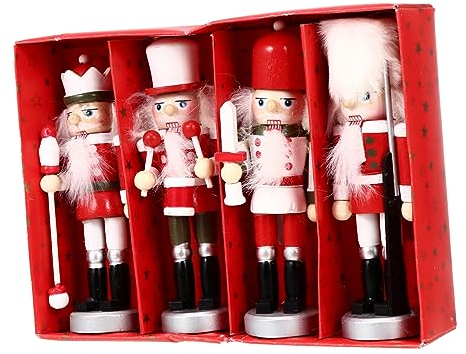 GRIRIW Eleganter Nussknacker Aus Holz Weihnachtsdekor 4-teiliges Set Für Party-Dekorationen Zu Hause