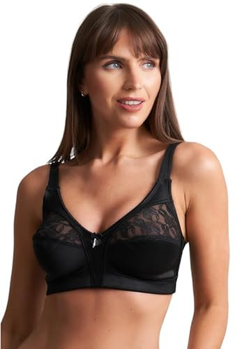ShopMCR Women’s Non-Wired Full Cup Lace Non-Padded Underwear Bra - Firm Control Soft Full Coverage Cups Bra with Adjustable Straps (Black, 38B)