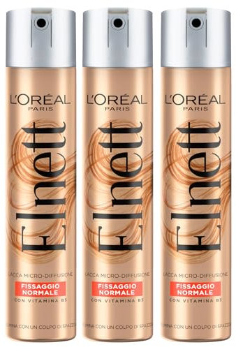 L'Oréal Paris Elnett Haarspray, normale Befestigung, Mikrodiffusion, schützende Formel und Aufhellung, Anti-Feuchtigkeit, natürlicher Effekt, langanhaltender Halt, 3 Flaschen à 75 ml