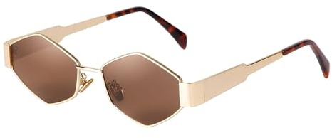 ADEWU Occhiali da sole donna oro vintage occhiali stretti esagonali montatura in metallo retrò UV400