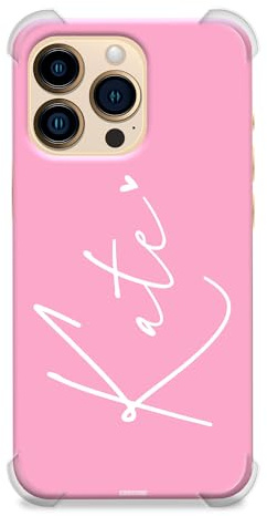 CaseStone Personalised Phone Cases fit Apple iPhone 14 – Custom Design Made in UK Clear Shockproof Named Pastel Case Cover – Great Gifts for Significant dates & Pastel Name&Heart 1