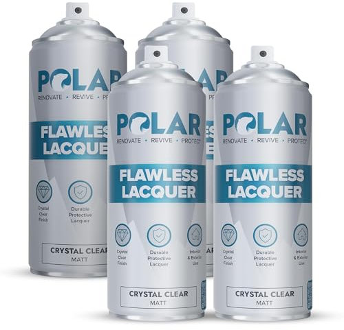 Polar Flawless Clear Lacquer Spray - 4 x 400ml - Matt Finish - Non-Yellowing & Scratch Resistant - Interior & Exterior Surfaces for Wood, Metal, Plastics, Glass & Ceramics