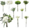YELIKIT 62 Pcs künstliche Greenery Stems Box Set, 8 Arten von Faux Pflanzen und gefälschte Blumen für DIY Hochzeit Bouquet Füller Tisch Centerpieces und Blumenarrangement（Weiß & Grün）