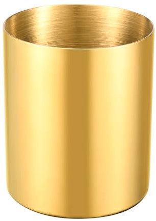 Sarini Runder Stiftehalter aus Edelstahl, Aufbewahrungsbox für Kosmetik, Schreibwaren und mehr (Gold)