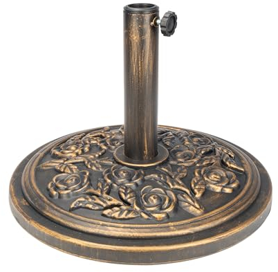 DWELLTON® Sonnenschirmständer mit Blumenmuster – robuster Metallständer für Garten, Terrasse, Sonnenschirm, Baldachin (Gusseisen, strapazierfähig) (12,0 kg, Bronze)