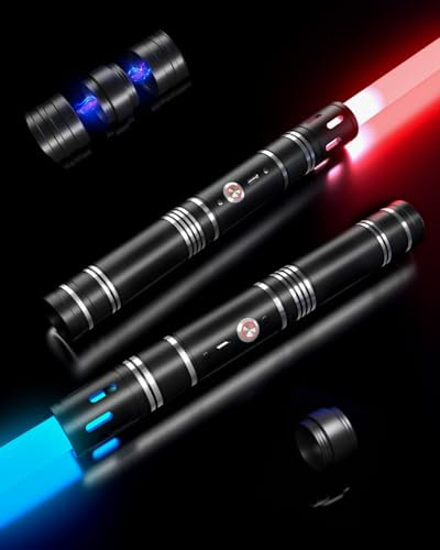 Duel Sabres Laser Set de 2 4 Effets sonores & 20 Couleurs Sabre Laser Lame Double Face poignée métallique vibrante Sabres Laser pour Enfants et Adultes (Sliver)