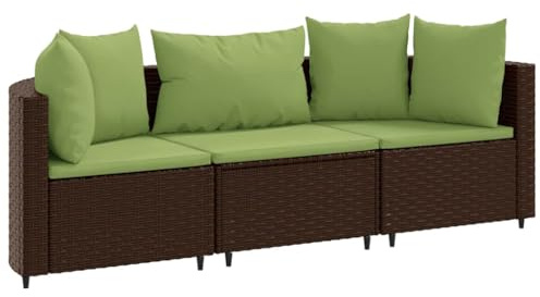 vidaXL Garten Sofa Garnitur 3-TLG., Gartenmöbel Set mit Kissen, Sitzgruppe für Garten Terrasse, Lounge Sitzgarnitur Modular, Braun Poly Rattan