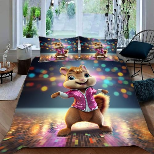 Ruiqieor Bettwäsche 135x200cm,Eichhörnchen Motiv Bettwäsche-Set, Tier Bettbezug 3teilig Mit Kopfkissenbezug Für Jungen Mädchen Schlafzimmer Atmungsaktiv Mikrofaser Baumwolle Deckenbezug（#2）