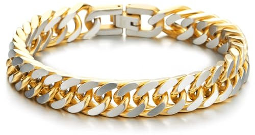 COOLSTEELANDBEYOND Herren Edelstahl Gold Silber Zweifarbig Panzerkette Armband, Satinier