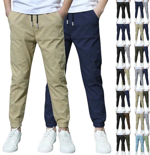 XCXC 2er-Pack Jogginghose Jungen Baumwoll-Leinen Hose Kinder Locker geschnittene Freizeithose mit Kordelzug und elastischen Bündchen Trainingshose Cargohose Miederhose Outdoorhose