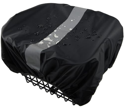 VAOLOAV 35L Regenhülle für Regenüberzug Rahrradkorb Fahrradtasche Gepäckträger Wasserabweisende Fahrradkorb Abdeckung mit Reflexstreifen Schwarz