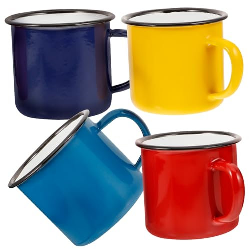 WESIEVYA 4stücke Vintage Emaille Tassen Camping Geschirr Emaillegeschirr Kaffee Tassen Traditionell Wasser Für Küche Und Esszimmer