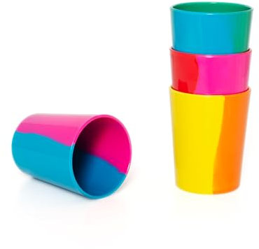 BlissHome Pure Prue Leith - Set di 4 bicchieri in melamina, colori vivaci e unici, perfetti per uso interno ed esterno, resistenti, design contemporaneo con 4 colori diversi