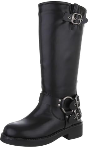 Ital Design Damen Stiefel mit Reißverschluss und Blockabsatz, runde Spitze