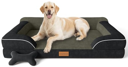 CWAWZ Orthopädisches Hundebett Grosse Hunde,114x89cm XL-Plus Hundebett mit Knochenspielzeug, Kühlender Memory Foam Waschbar Hundesofa, Wasserdicht rutschfest Großes Hundesofa,Schwarz