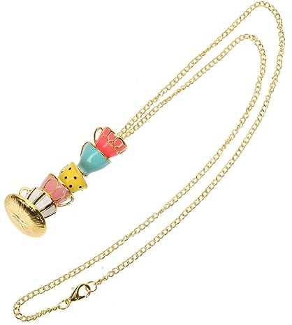 GALPADA Enamel Teacup Pendant Necklace for Women Long Chain Alloy Sweater Necklace Jewellery for Birthdays and Holidays