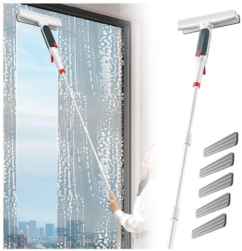 HJXBD888 RYJYQYX 4 en 1 Spray Limpia Cristales con Varilla De Extensión, Limpiacristales Profesional con Colector De Aguas Residuales Y 5 Paños para Ventanas Altas Interiores/Exteriores