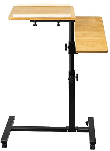 HUOLE Table D'appoint Bout de Canapé, Mobile Légère,avec 4 roulettes, pour Canapé Lit,Réglable en Hauteur Légère,Moderne Table Basse-70 * 44 * 95cm (Couleur Bois)