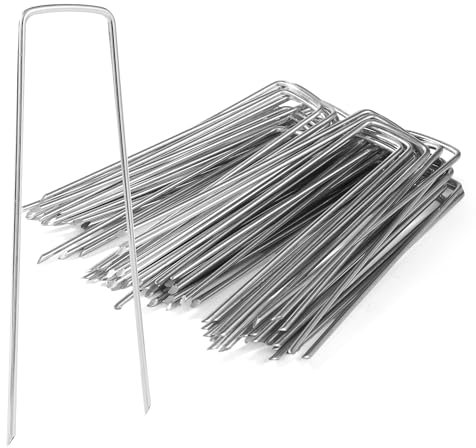 Grapas Malla Antihierbas,150 x 40 mm - Ø 3 mm Grapas Césped Artificial Grapas de Jardín,para Césped Artificial, Valla y Clavos Camping,Anclaje Al Suelo,o para Camping (50)