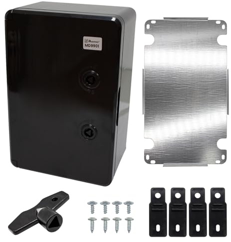 Schaltschrank für Wand, schwarz, mit verzinkter Montageplatte, industrielle Steuerbox aus ABS-Kunststoff, mit Tür, Schutzart IP65 (200 x 300 x 130 mm)