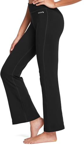 baleaf Damen Yogahose Baumwolle Lang Jogginghose Freizeithose Schlaghose Bauchkontrolle Arbeit Sporthose mit Taschen