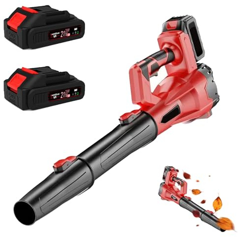 Soffiatore a Batteria, 21V Soffiatore Foglie con 2x 1500 mAh 6 Impostazioni di Velocità 30000 giri/min, velocità dell'aria 300 km/h la manutenzione del prato e lo sgombero della neve