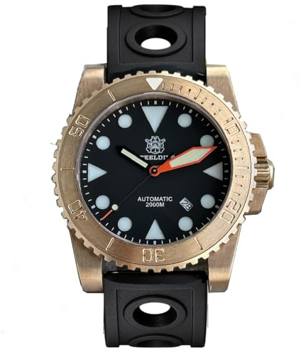 Steeldive NH35 Professionelle Taucheruhr, automatisch, 2000 m wasserdicht, bronzefarbenes Gehäuse mit schwarzem, orangefarbenem Kautschukarmband