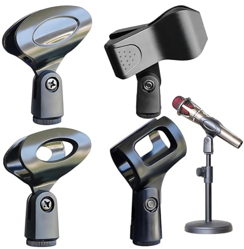 Pince Micro Clip, Lot de 4 supports de micro noirs réglables, Accessoires pour micro, Pour Conférences, Podcasts, Conférences, Concours