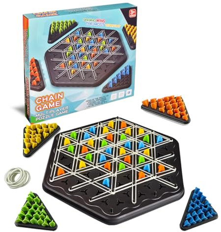 ZUNIPLEX Chain Triangle Game Board Game for Kids & Adults | Triggle Strategy Game, With Rubber Bands, Geometric Game for Family Game Night, Ideal Present for Boys and Girls
