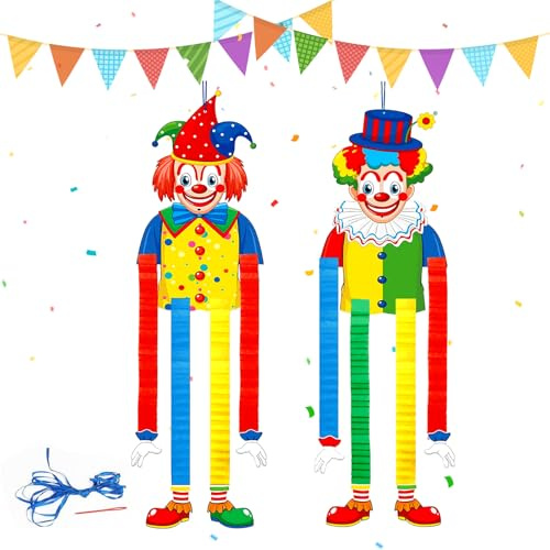 CHIHOLEN 2 Stück Clown Deko Karneval, Clown Banner Karneval Girlande, Bunt Papier Hängend Tür Wand Banner, Clown Deko für Karneval, Fasching, Zirkus Deko Geburststagsparty
