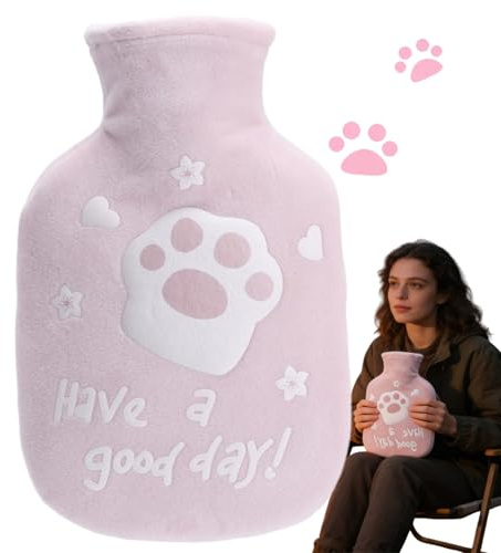 350ML Small Hot Water Bottle,Mini Hot Water Bag,Portable Hot Water Bag,2-in-1 Warm Water Bottle for Hot&Cold Compress,Travel-Friendly H-ot Wa-TER Ba-g,Durable Materials,Winter Warmth,Cat Design(Pink)