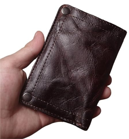 DHYUACN Münztasche Herren-Leder-Geldbörse im Vintage-Stil, zweifach faltbar, Geldscheinklammer, Kreditkartenetui mit Reißverschluss-Münzfach(Dark Coffee)