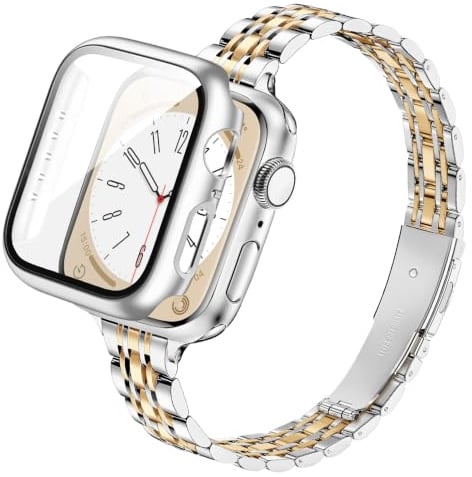 wipalor Metall Armband Kompatibel mit Apple Watch Armband Damen mit Gehäuse 40mm 44mm Serie 6 5 4 SE, Edelstahl Metall Band für Apple Watch Band Gehäuse Damen