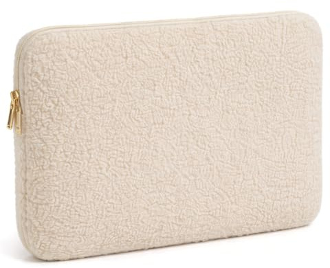 TALIDA Laptophülle - Laptoptasche Teddy-Stoff - Kompatibel mit 13, 13,3, 13,6, 14 Zoll - Moderne und Hochwertige Notebook Hülle für Laptops aus Premium Teddy-Stoff (1, Beige, 14 Zoll)