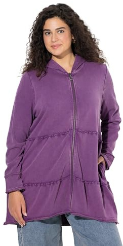 Ulla Popken Damen große Größen Übergrößen Plus Size Long-Hoodiejacke, Vintage-Look, A-Linie, Kapuze aubergine 62+ 834612836-62+