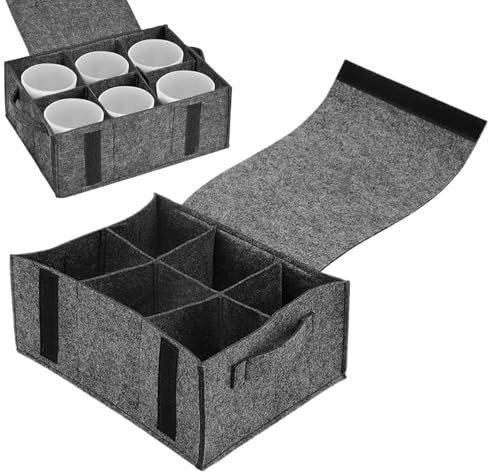 Kinesgsg Portabicchieri in Feltro da Campeggio con 6 Scomparti, 27x15x5cm Portapiatti Pieghevole in Feltro, Borse in Feltros con Maniglia, Organizer per Bicchieri, per Campeggio Camper Roulotte