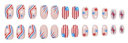 1 lot de faux ongles à coller sur les faux ongles motif drapeau américain patriotique pour femmes, rouge, blanc, bleu, étoiles, rayures, amande