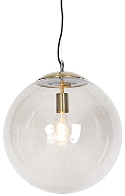 Qazqa - Moderne Hängelampe I Pendellampe I Pendelleuchte Messing mit Rauchglas 40 cm - Kugel I Wohnzimmer I Schlafzimmer - Rund - LED geeignet E27