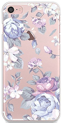 CrazyLemon pour iPhone 6s Coque, Coque iPhone 6 / 6S TPU Silicone Souple Anti Choc Etui Housse Portable iPhone 6 6s 4.7 Bumper de Protection Ultra Mince Premium Case Cover - Fleur Blanche et Pourpre