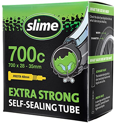 Slime 30086 Cámara Bicicleta con sellador de pinchazos extrafuerte, autosellante, prevención y reparación, válvula Presta, previene y repara, Deportes y al Aire Libre, Negro, 700 mm