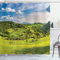 ABAKUHAUS Landschaft Duschvorhang, Toskana Italien Bauernhöfe, Stoffliches Gewebe Badezimmerdekorationsset mit Haken, 175 x 240 cm, Sky Blue Apfelgrün