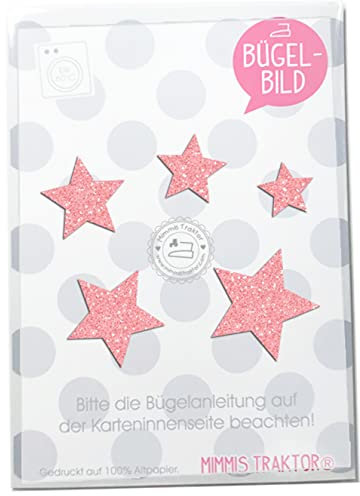 Bügelbild 5 GLITZER Sterne 4 cm bis 2 cm, 40 mm bis 20 mm Aufbügler Applikationen Bügelsticker für Stoffe Textilien Kinder zum Aufbügeln Flicken, Farbe:Glitzer rosé