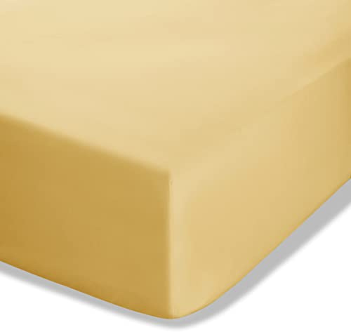 Catherine Lansfield Easy Iron Percale Combed Extra Deep Super King Fitted Sheet Ochre Yellow