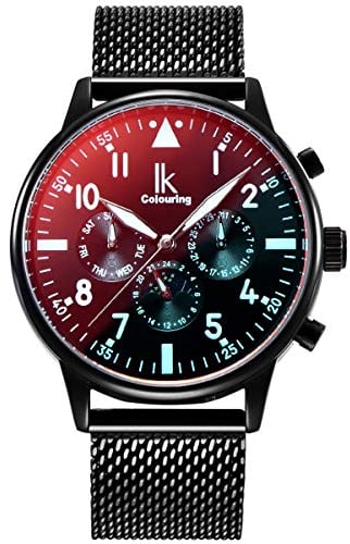 Alienwork Automatikuhr Armbanduhr Herren Schwarz Metall Mesh Armband Edelstahl Kalender