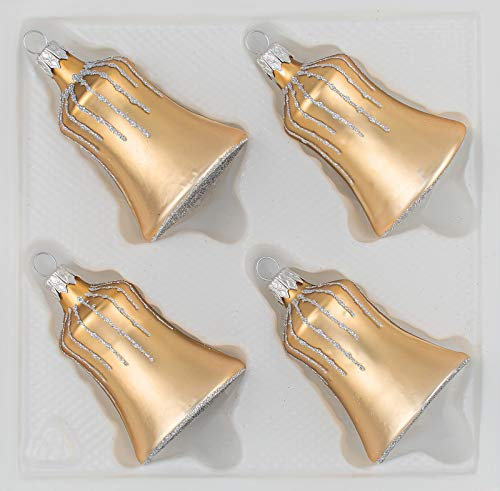 4 TLG. Glas-Glocken Set in Classic Gold Silber Regen - Christbaumkugeln - Weihnachtsschmuck-Christbaumschmuck