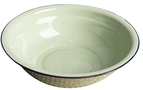 Enamelware Cereal Bowl Durable Enamel Tableware Soup Plate Salad Pasta Bowl Enamelware Dinner Plate for Dinner, Outdoor, Picnic, BBQ, Butter Green 22 cm